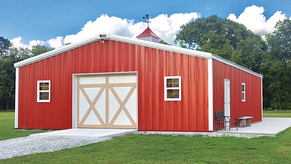 Centra Series Metal Building Farm Style with Red Siding and White Metal Roofing