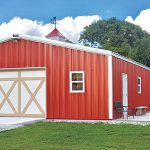 Centra Series Metal Building Farm Style with Red Siding and White Metal Roofing